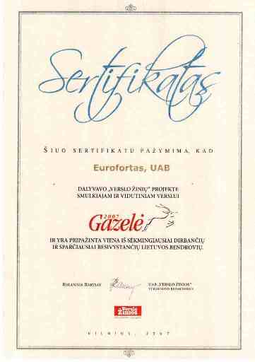 Gazele-2007 sertifikatas