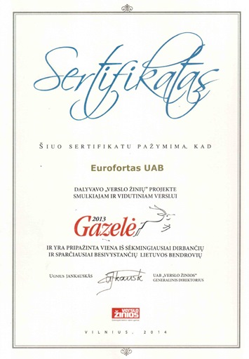 Gazele-2013 sertifikatas
