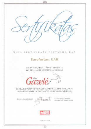 Gazele-2014 sertifikatas Gazele-2014 sertifikatas